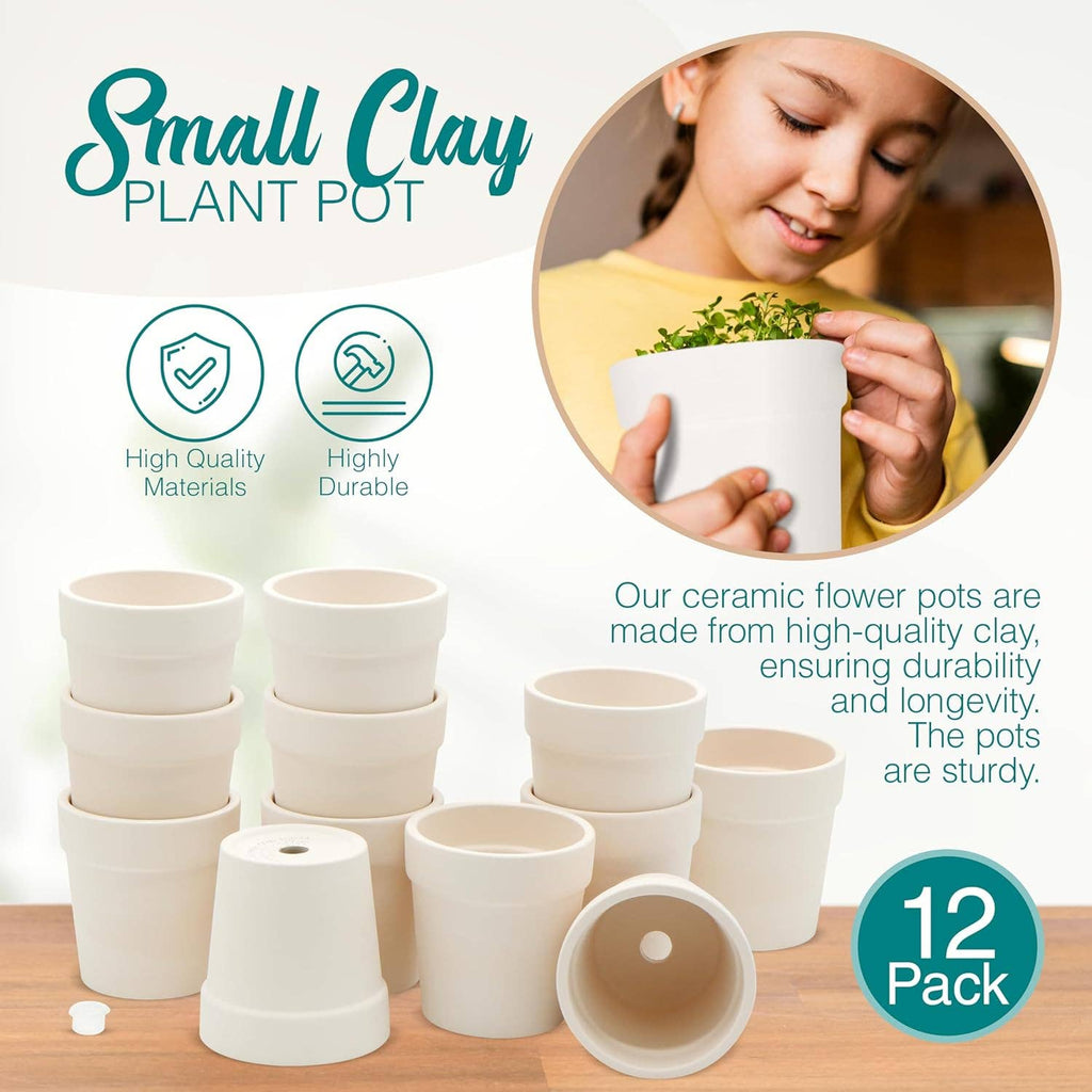 12-pcs Ceramic Flower Pot - Mini Terracotta, Small Clay Pots for Plants, Paintable Flower Pots for Kids